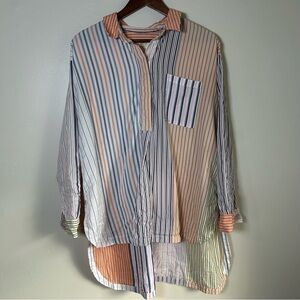 Maeve by Anthropologie Striped Patchwork Button Down Shirt Tunic Women's Medium